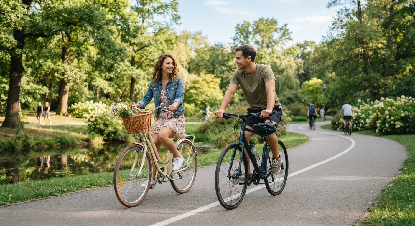 casal andando de bicicleta no parque