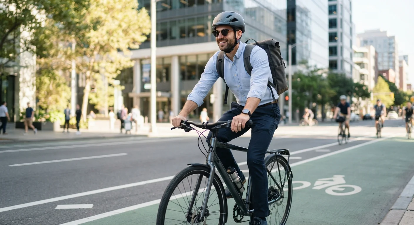 Homem indo trabalhar de bike