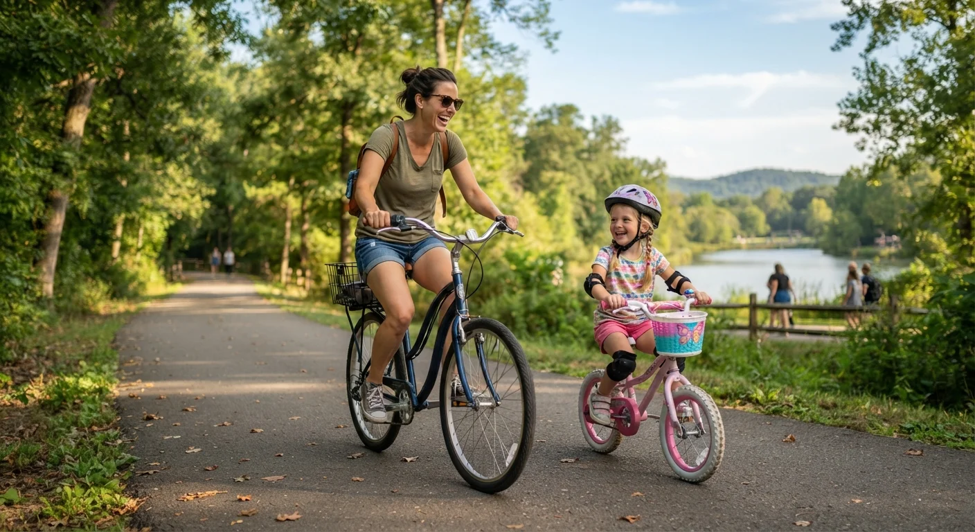 mãe e filha andando de biciclete ao ar livre