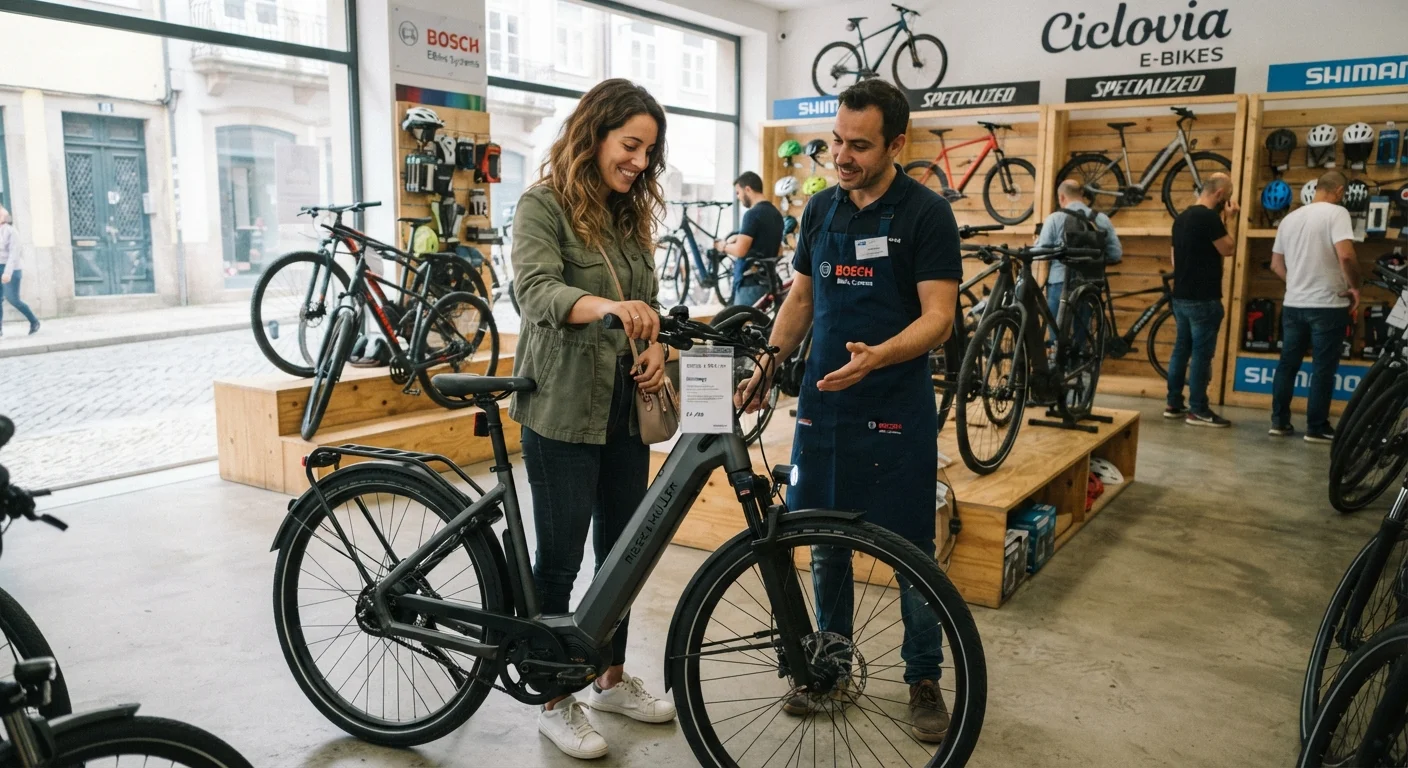 Mulher escolhendo uma Bike elétrica